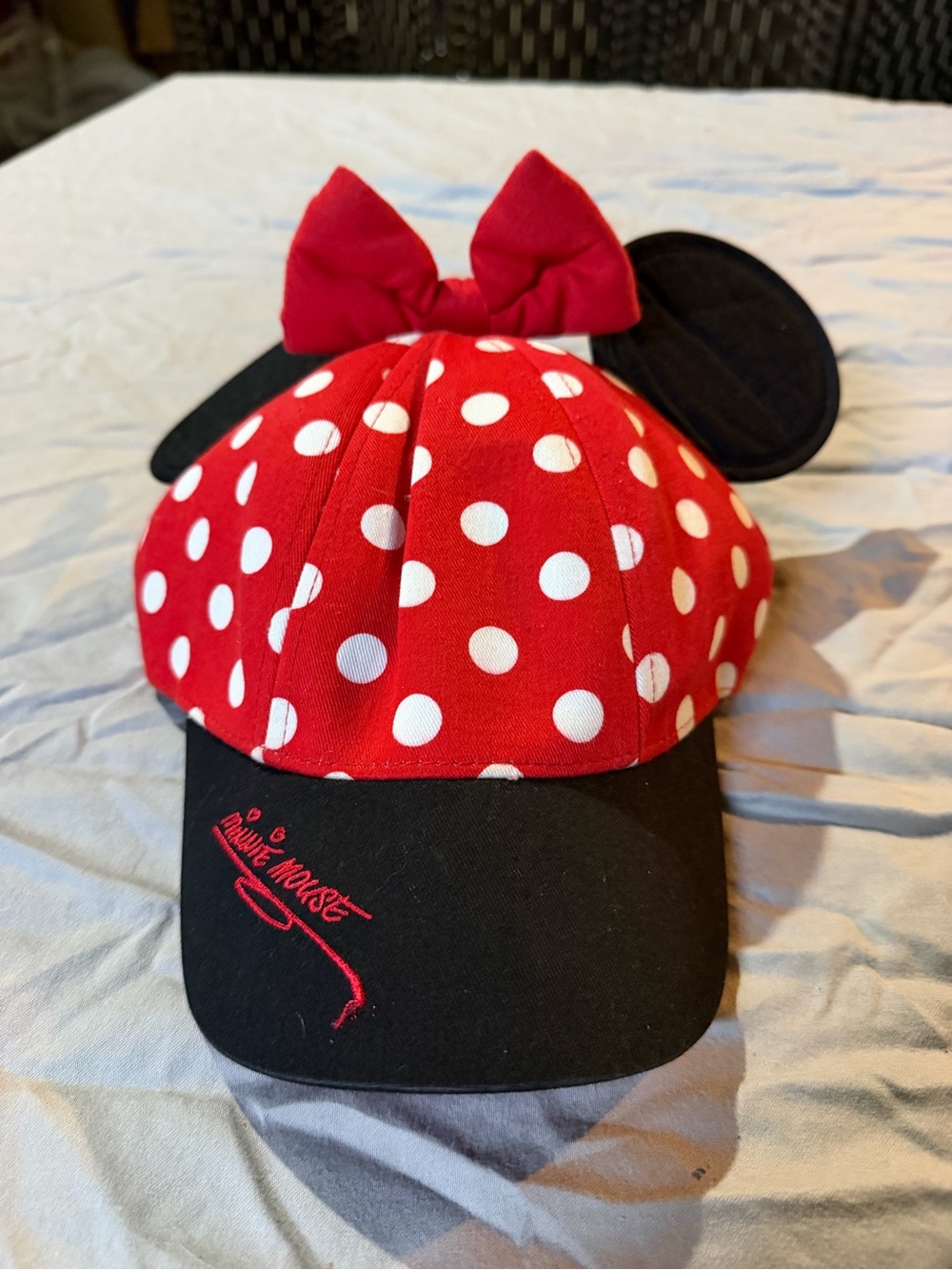 Disney Kids Minnie Mouse Polka Dot Hat with Black Brim and Ears